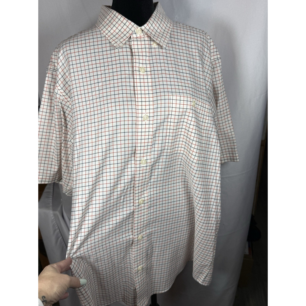 Orvis Button Up Shirt Mens Large Blue & Orange Stripe Short Sleeve Classic Fit